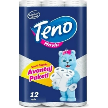 Teno Ultra Kağıt Havlu 12 Rulo Çift Katlı Yüksek Emicilik Mutfak ve Genel Temizlik