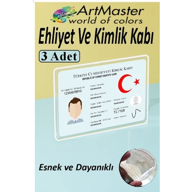 ArtMaster Kimlik Ehliyet Kredi Kartı Koruyucu Şeffaf 3 Adet Yeni Nesil Kart Kılıfı Plastik Kırılmaz