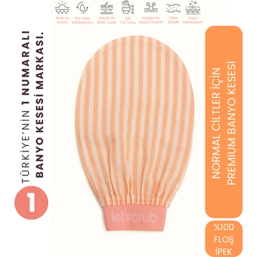 LET'SCRUB Premium Banyo Kesesi Turuncu Zebra Model Peeling Eldiveni %100 Floş Ipek Normal Ciltler