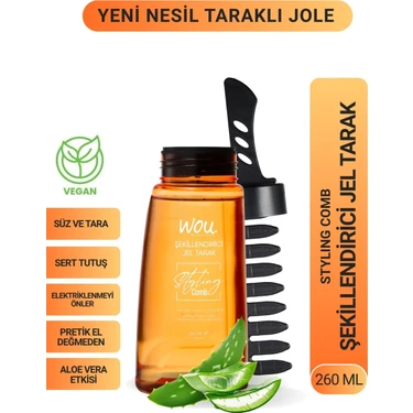 Wou Saç Şekillendirici Jel Tarak 260 ml – Taraklı Jöle, Işıltı & Hacim, Her Saç Tipi