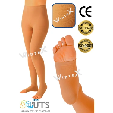 WibteX Varis Çorabı Külotlu Burnu Açık Çorap (Ten Rengi) Orta Basınç