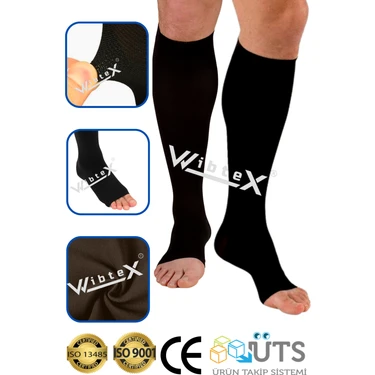 Wibtex Diz Altı Varis Çorabı Burnu Açık Çorap (Siyah Renk) Orta Basınç Ccl2 (Çift
