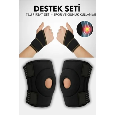 Wiforte 4’lü Ortopedik Medikal Set – 2’li El Bilek Ateli + 2’li Diz Korsesi, Ayarlanabilir ve