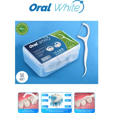 Oral White Naneli Diş İpi 50 Adet SLS İçermeyen Ergonomik Tasarımlı Ağız