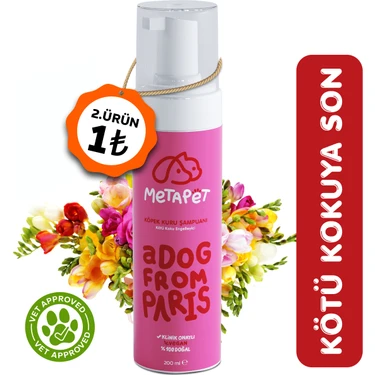 Metapet Koku Giderici Kuru Köpük Köpek Şampuanı, Doğal Ve Organik Köpek Parfümü, Yavrular Için