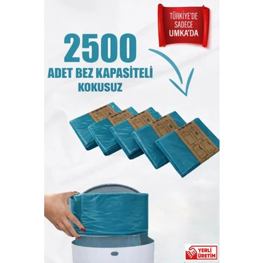 Korbell 16LT Çöp Kutuları ile Uyumlu 2500 Bebek Bezi Kapasiteli Lavanta Kokusuz 5 Paket Yerli Çöp