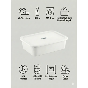 yabilmo Kapaklı Çok Amaçlı Beyaz Saklama Kutusu – Oyuncak ve Eşya Düzenleyici Organizer 8 Lt -