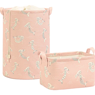 Ocean Home Textile 2'li Deniz Kızı Çocuk Odası Oyuncak Düzenleyici Sepet Set 30 x 21 x 18 / 36 x 48