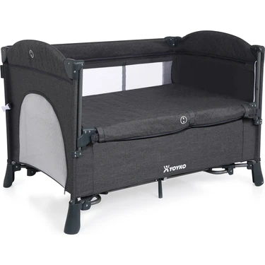 Yoyko Exclusive Comfort 8 İn 1 Anne Yanı Park Yatak Oyun Parkı Koyu Gri 70 X 110