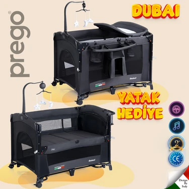 Prego Dubai 10in1 Anne Yanı Park Yatak Oyun Parkı Sallanır Beşik Yana Açılır Kolay Katlanır +Yatak