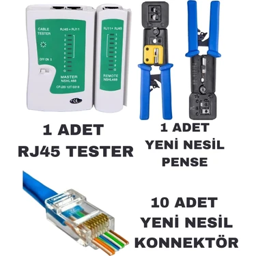 Yeni Nesil Ez RJ45 Sıkma Pensesi RJ11 RJ12 RJ45 Network Ağ Pense + Kablo Tester + 10 Adet Yeni