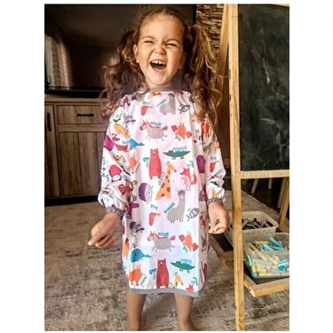 Aşkın Parti Evi Uzun Kollu Sıvı Geçirmez Çocuk Boyama Önlüğü 4-7 Yaş Çok Amaçlı