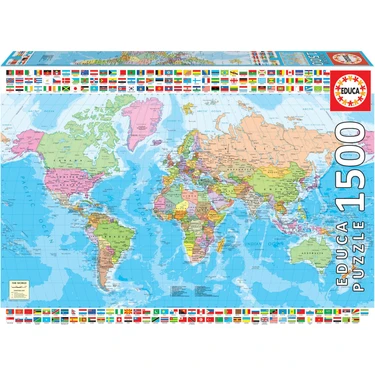 1500 Parça Siyasi Dünya Haritası Puzzle - 18500 - Political