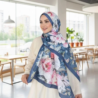 Revam Collection Desenli Pamuk Soft Şal Ilham Serisi Lacivert