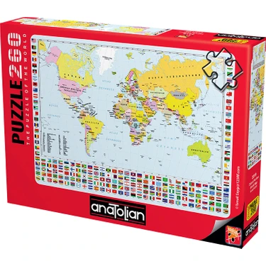 Anatolian Puzzle 260 Parça Dünya Haritası Orta Zorluk Özel Mukavva Karton Model