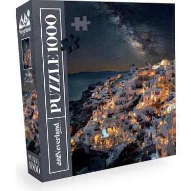 Neverland 1000 Parça Puzzle Santorini Manzarası Orta Zorluk Gece Gökyüzü Temalı Kaliteli