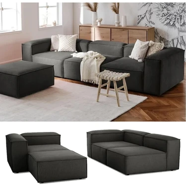 Edsy Home Mira Relax 4 Modül Köşe Koltuk ( Antrasit ) Keten
