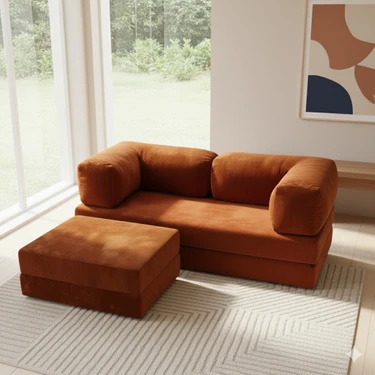 Dechome Yeny Fitilli Kadife | Köşe Koltuk | 200X200 Köşe Takımı | Modüler Köşe Takımı | Yataklı L