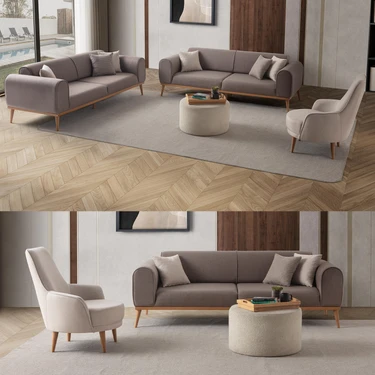 Edsy Home Rebull 3+3+1 Koltuk Takımı Kahverengi + Sütlü