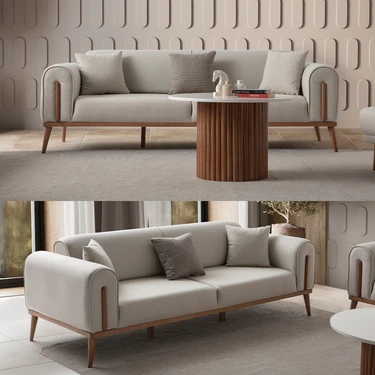 Edsy Home Riva 3'lü Koltuk Krem Renk Modern Tasarım Silinebilir Kumaş 224 cm