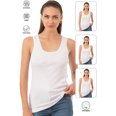 Özkan Underwear 0111 3'lü Paket Kadın Pamuklu Ribana Esnek Kalın Askılı