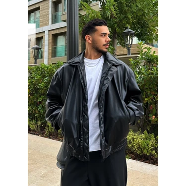 Vintage Erkek Oversize Siyah Deri