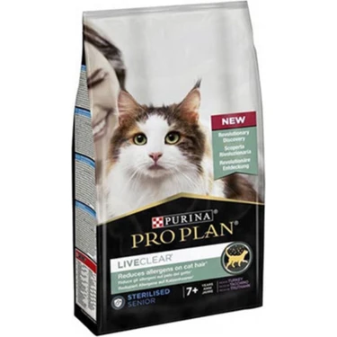 Pro Plan Liveclear +7 Sterilised Turkey Kedi Maması 1,4 Kg Beyaz Et ile Yaşlı Kediler İçin Özel