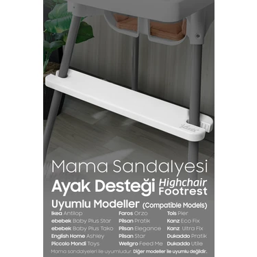 Woode+ Beyaz Mama Sandalyesi Ayak Desteği 0 - 4 Yaş İçin Ergonomik Tasarım