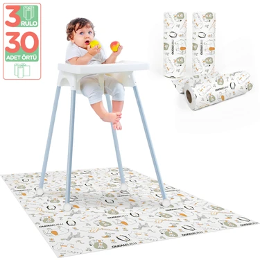 Minimono Mama Sandalyesi Altı ve Aktivite Örtüsü -Kullan At Ek Gıda Örtüsü - 100x120 cm - 3'lü