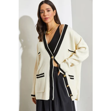 Shade Kadın Çift Cepli Çizgili Düğmeli Oversize