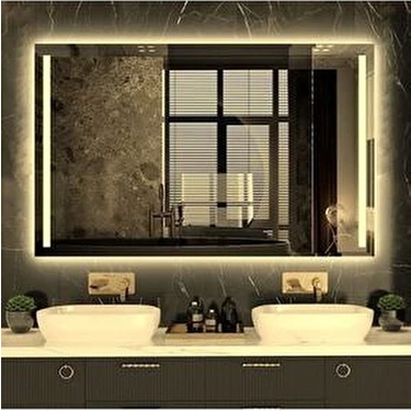Moderno 90X60 cm Gün Işığı Ledli Kumlamalı Banyo Ofis Kuaför Lavabo Aynası -
