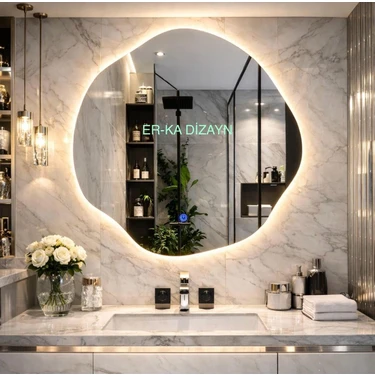 Loft Touch Asimetrik Led'li Lavabo & Banyo Aynası (Dokunmatik Sensörlü Dimmer