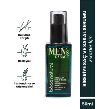 Bade Natural Men's Garage Biberiye Saç ve Sakal Serumu Besleyici ve Güçlendirici 50