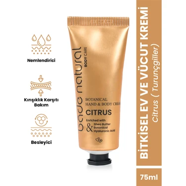 Bade Natural Citrus Bitkisel El ve Vücut Kremi Doğal ve Vegan 75 ml Shea Yağı ile