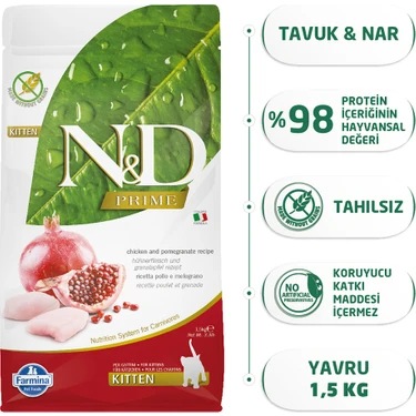N&D Nd Prime Tavuk & Nar Kitten Tahılsız Kedi Maması - 1.5