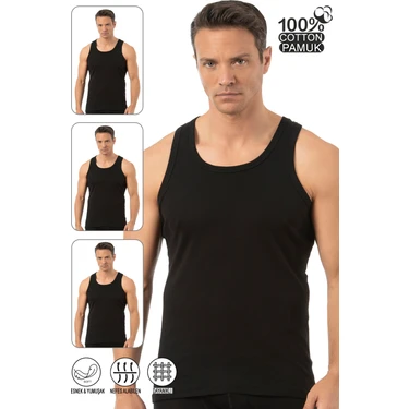 Özkan Underwear 0113 3'lü Paket  Erkek Kalın Askılı Pamuklu Esnek Yumuşak Ribana
