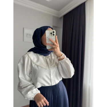 Rfk Butik Kadın Bebe Yaka Incili Etek Üstü Tasarım Gömlek -