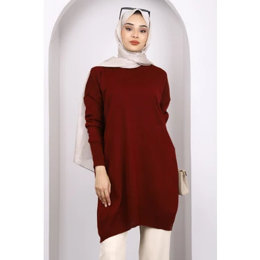 Koyu Bordo Bisiklet Yaka Merserize Salaş Triko