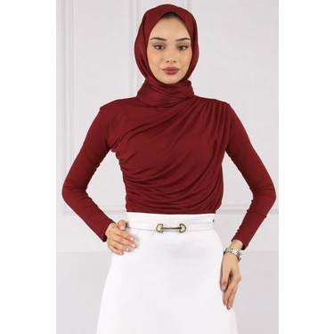 İmaj Butik Bordo Önü Drapeli Sandy