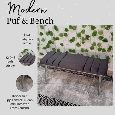 Özcan Mobilya Aksesuar Krom Metal Ayaklı Metal Kasalı Bench Mutfak Salon Antre Yatak Odası Balkon