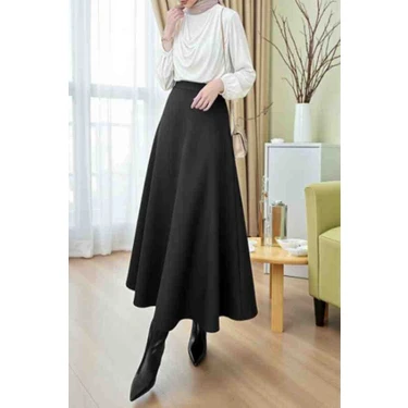 Grey Moda Kadın Scuba Kumaş Puf Kloş Tesettür ve Günlük Etek
