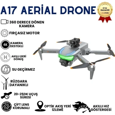 Hızlı Store A17 Drone, Katlanabilir, Akıllı 4K Kameralı,360 Derece Roll, Havada Sabitlemeli Yüksek