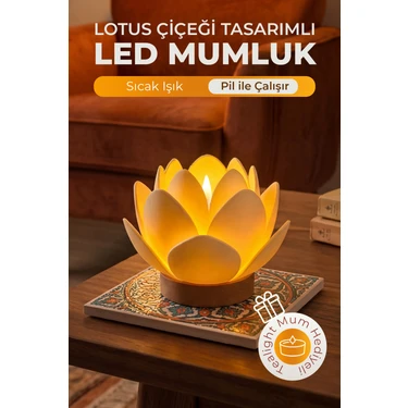 Lotus Çiçeği Tasarımlı Dekoratif LED Mumluk - Pilli Tealight Mum