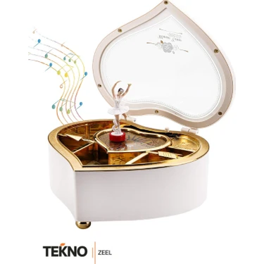 Teknozeel Beyaz Kalp Tasarımlı Balerinli Nostaljik Müzik Kutusu - Anneler Günü Hediyesi Takı ,