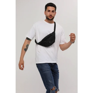 D'Vers Siyah  2 Bölmeli Tekstil Omuz ve Bel Çantası Orta Boy Ergonomik