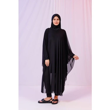 Kimono Pareo - Tesettür Pareo - Esnek Likralı Tül Siyah 240X135