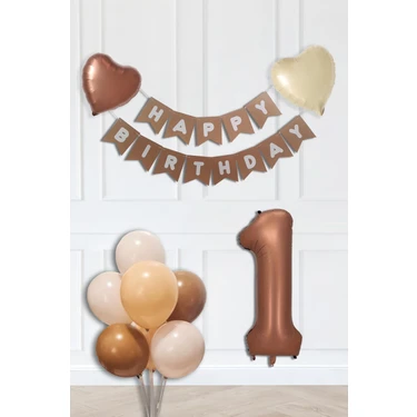 Pekshop Retro Renkler Doğum Günü Parti Seti Çikolata Kahve Yaş Balonlu Kraft Banner Balon Zinciri