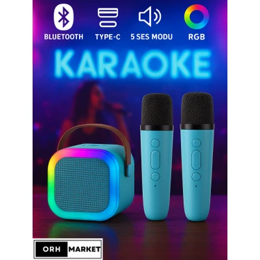 ORH MARKET Çift Mikrofonlu Kablosuz Karaoke Bluetooth Rgb Işıklı, Taşınabilir, Usb/sd Destekli