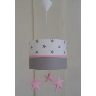 Pembe Sarkıtlı Yıldızlı Kumaş Kaplama Çocuk Odası ve Bebek Odası Avize Aydınlatma