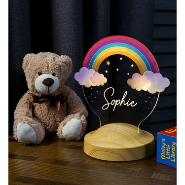 Sevgilambası Gökkuşağı Kız Çocuk Hediyesi Rainbow Kişiye Özel Doğum Günü Led Gece Lambası, Çocuk